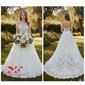 PRONOVIAS BARCELONA 21083001-665 IVORY CHAMPAGNE BALL WEDDING GOWN SIZE 8